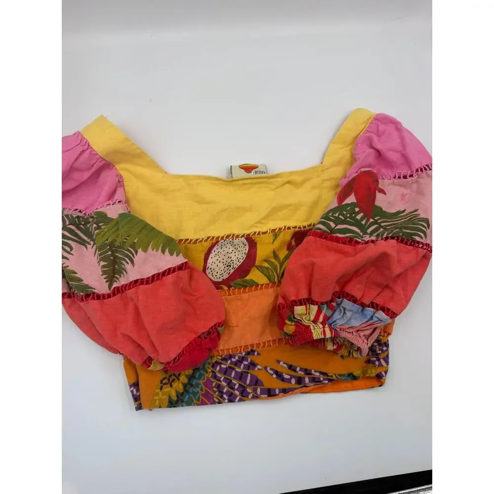 Farm Rio rainbow mixed prints crop top size small
